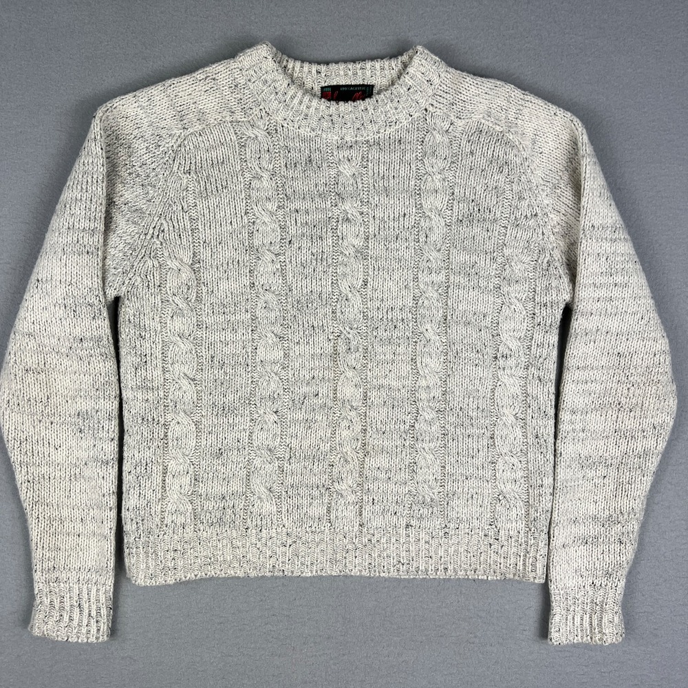 VTG Cable Knit Fisherman Sweater Womans M Oatmeal‎ Preppy Classic Ivy 1980s